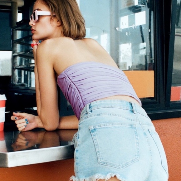 Zara NWT lilac / lavender / light purple pleated double lined crop top - Picture 2 of 7